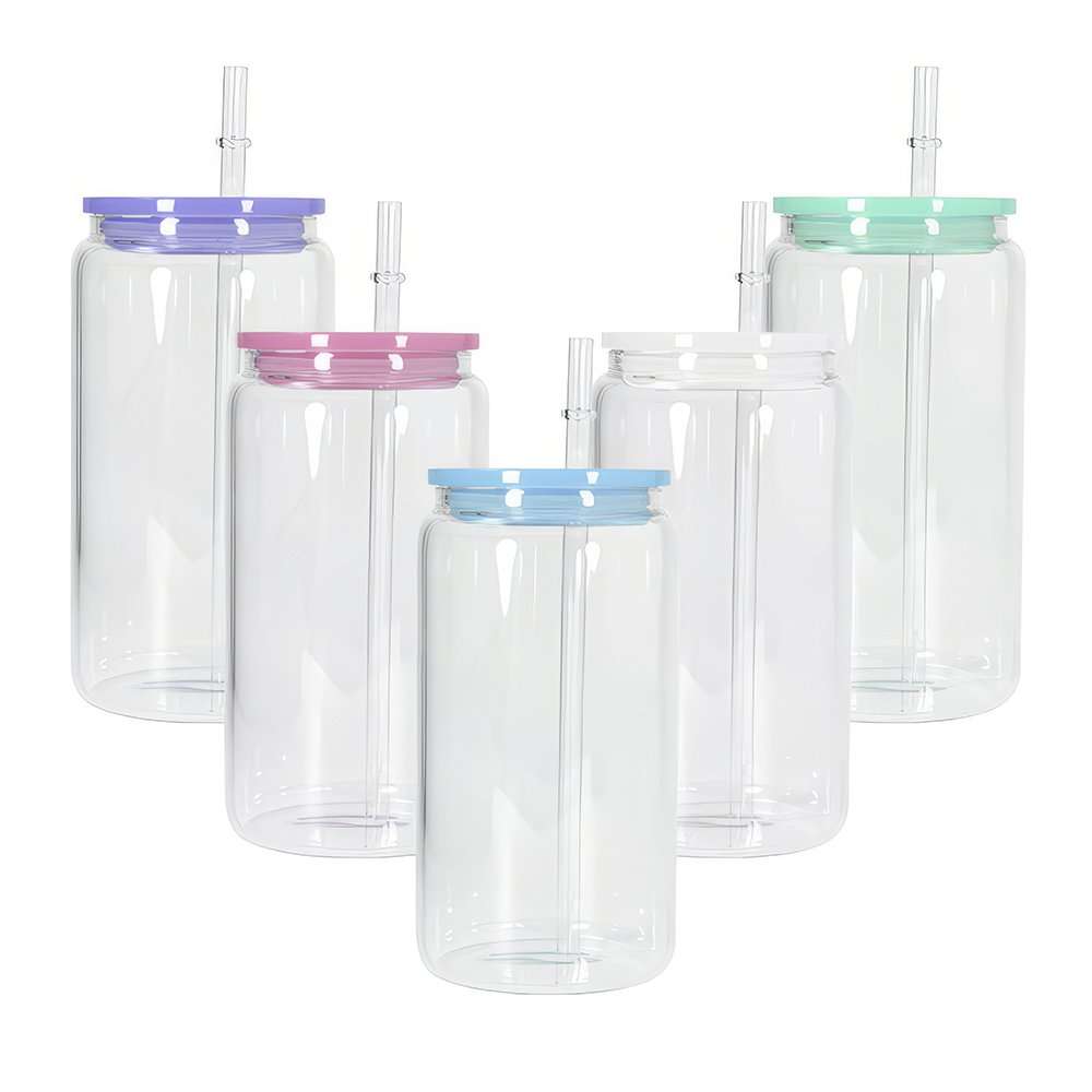16oz Libbey Glass Can Plastic Colored Lids | Embedded Designz