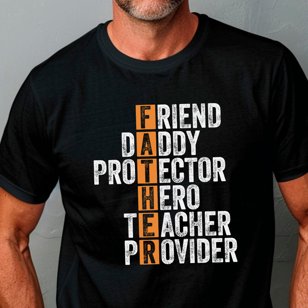 Father Definition Acrostic T-Shirt | Friend Daddy Protector Hero Teacher Provider