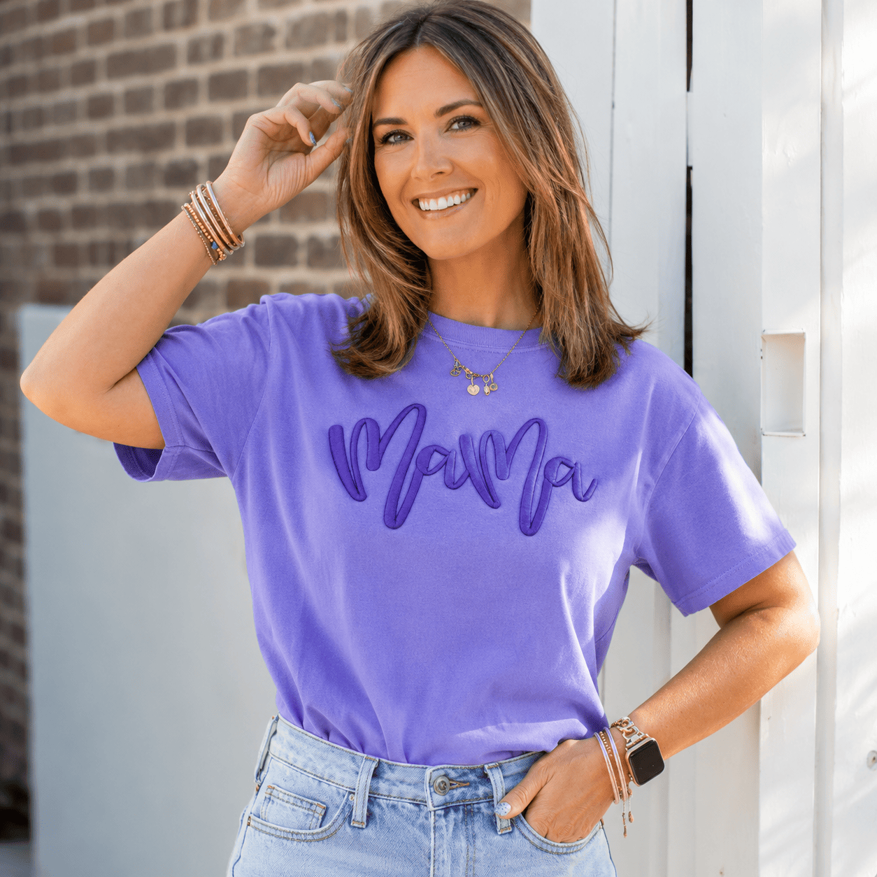 Mama Custom 3D Puff Embroidered T-Shirt | Comfort Colors | Personalized Mom Gift