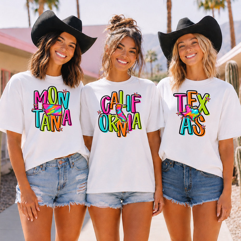 Rep Your Roots State Pride T-Shirt — Montana, California, Texas bold neon retro graphic tees | Embedded Designz