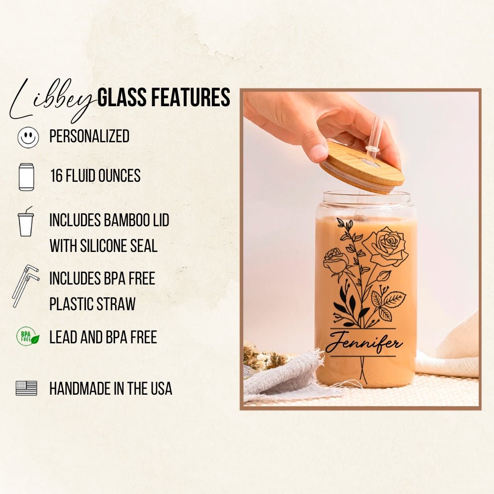 Custom Birth Month Flower Glass Libbey Sipper Cup | Embedded Designz