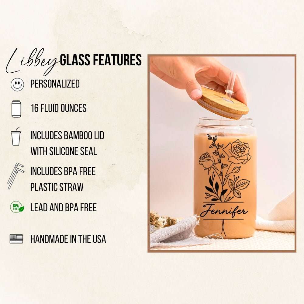 Custom Birth Month Flower Glass Libbey Sipper Cup | Embedded Designz