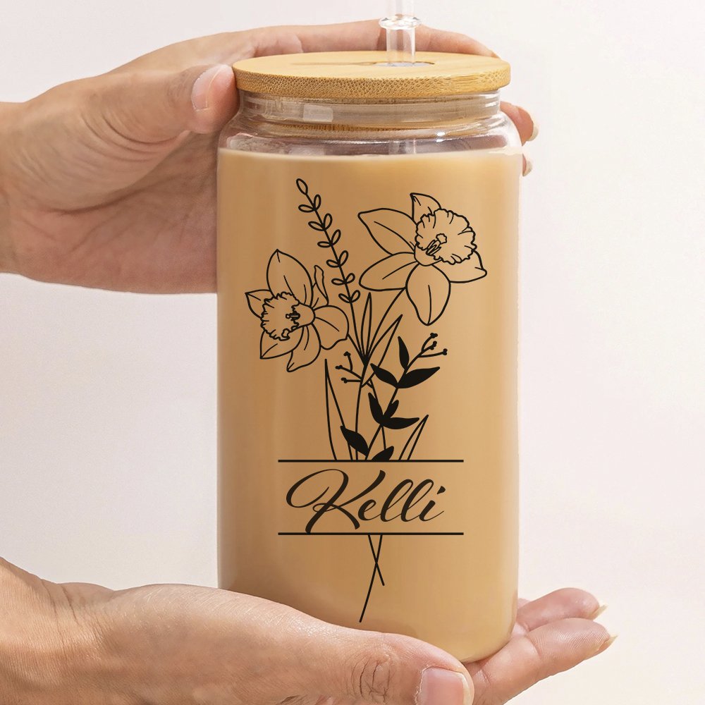 Custom Birth Month Flower Glass Libbey Sipper Cup | Embedded Designz