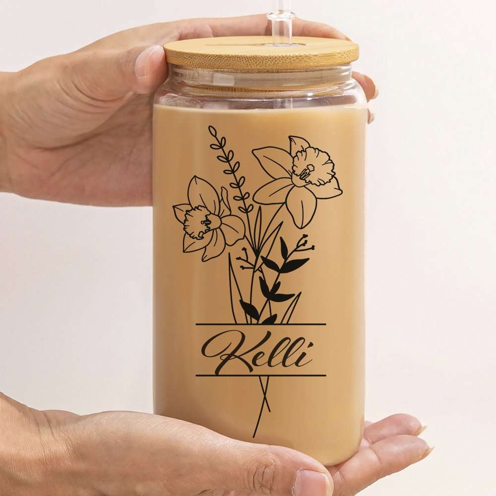Custom Birth Month Flower Glass Libbey Sipper Cup | Embedded Designz
