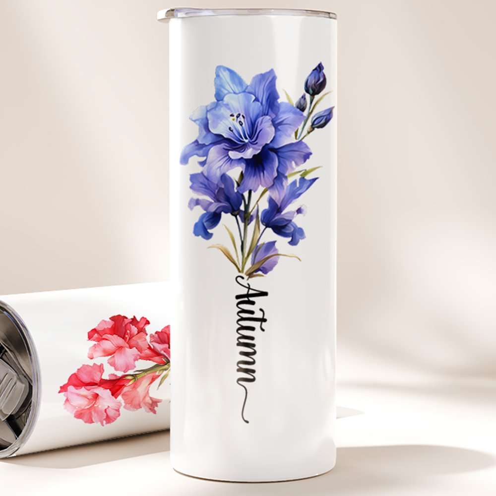 Custom Birth Month Flower Stainless Steel Tumbler | Embedded Designz