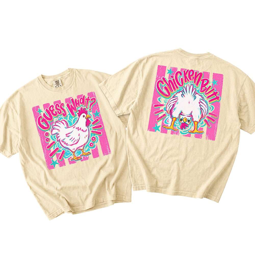 Guess What? Chicken Butt | Retro Front & Back Graphic T-Shirt | Embedded Designz