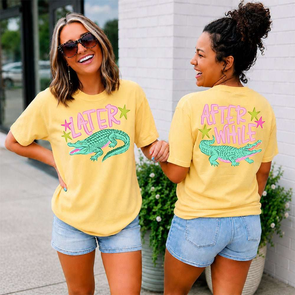 Later Alligator After While Crocodile | Retro Front & Back Graphic T-Shirt | Embedded Designz