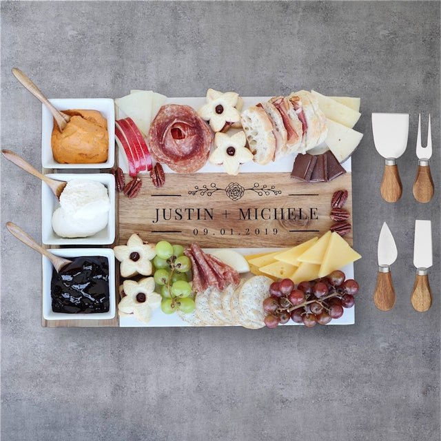 Personalized Acacia Wood & Marble Charcuterie Board Set | Embedded Designz