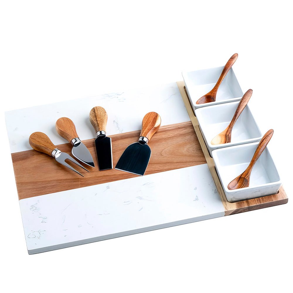 Personalized Acacia Wood & Marble Charcuterie Board Set | Embedded Designz