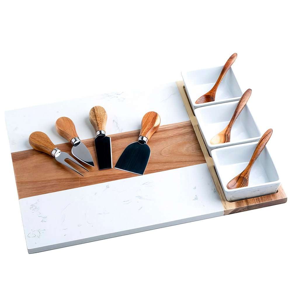 Personalized Acacia Wood & Marble Charcuterie Board Set | Embedded Designz