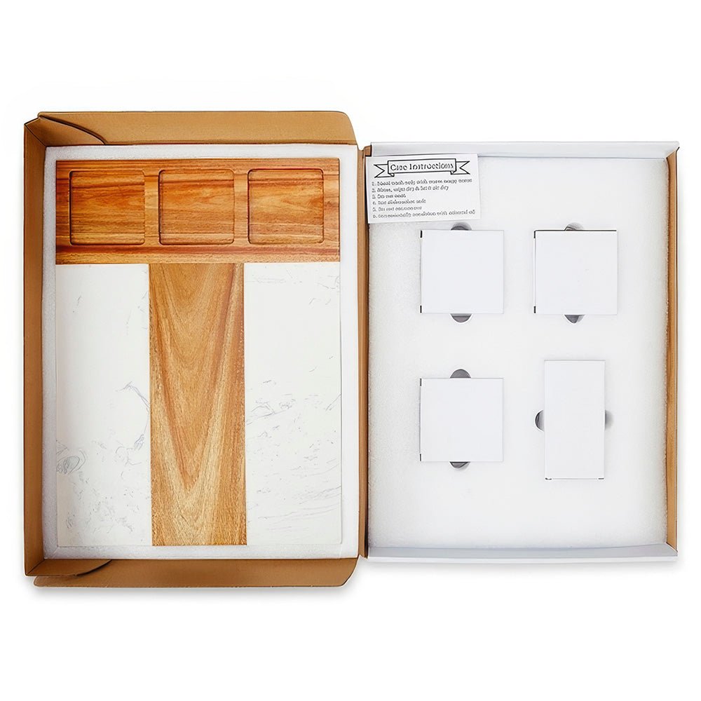 Personalized Acacia Wood & Marble Charcuterie Board Set | Embedded Designz
