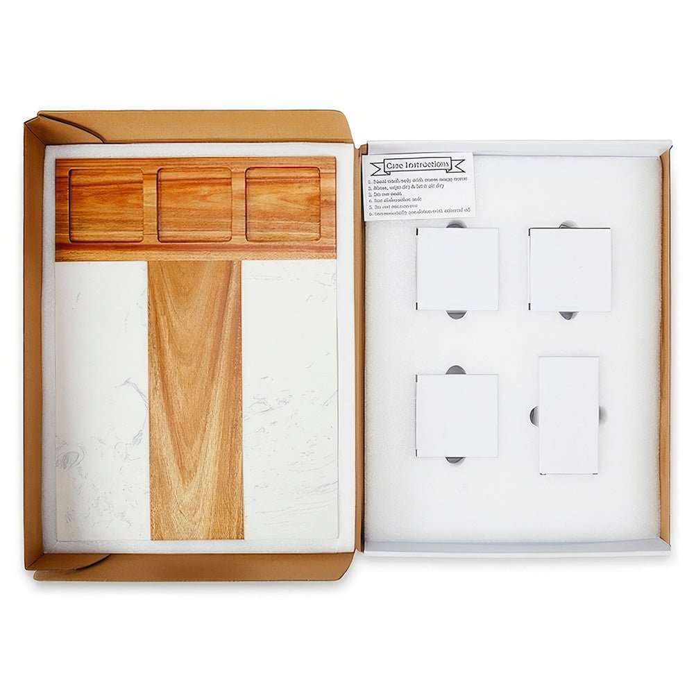 Personalized Acacia Wood & Marble Charcuterie Board Set | Embedded Designz