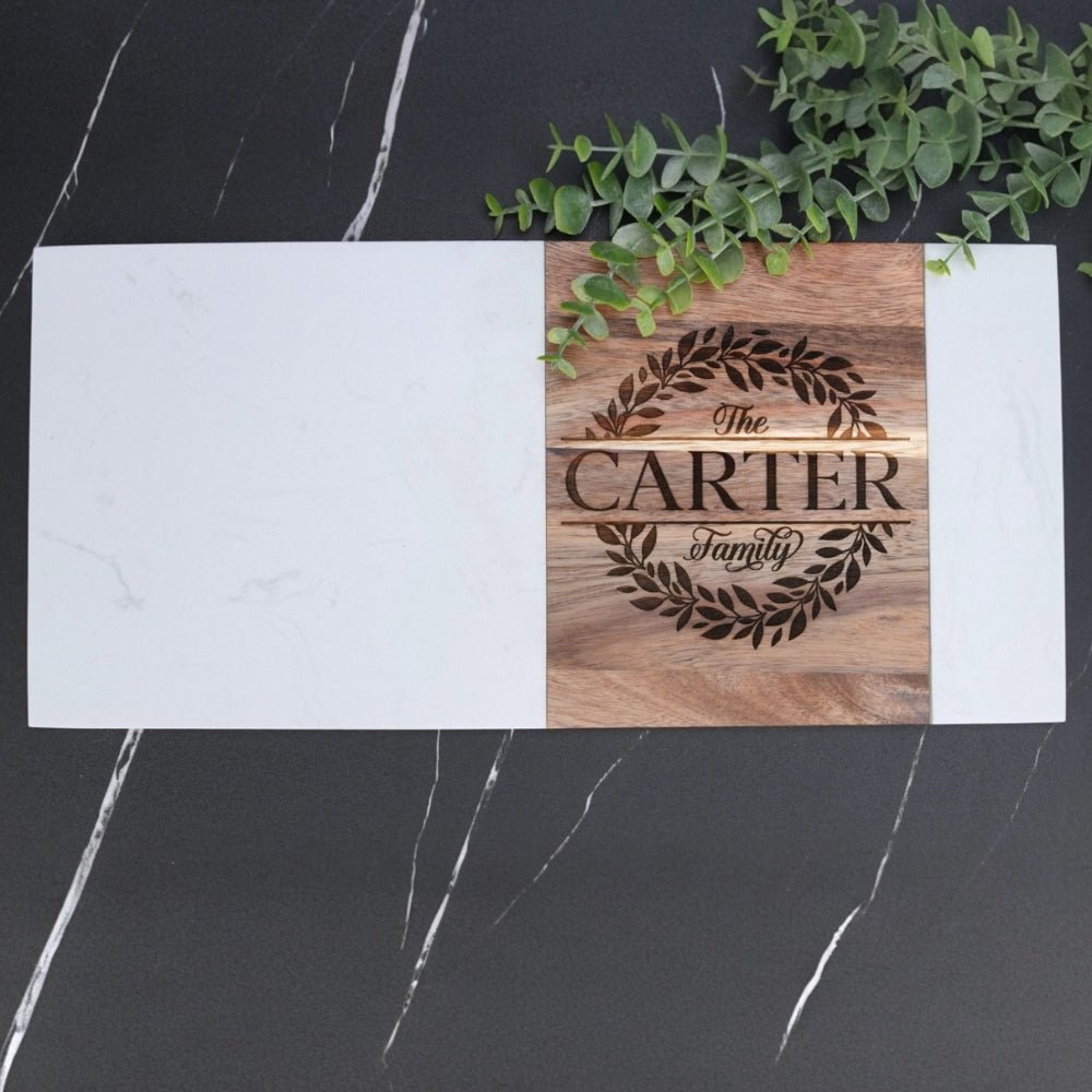 Personalized Acacia Wood & Marble Serving Board | Embedded Designz