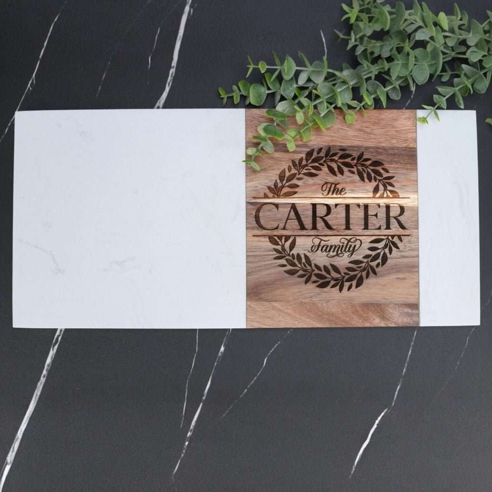 Personalized Acacia Wood & Marble Serving Board | Embedded Designz
