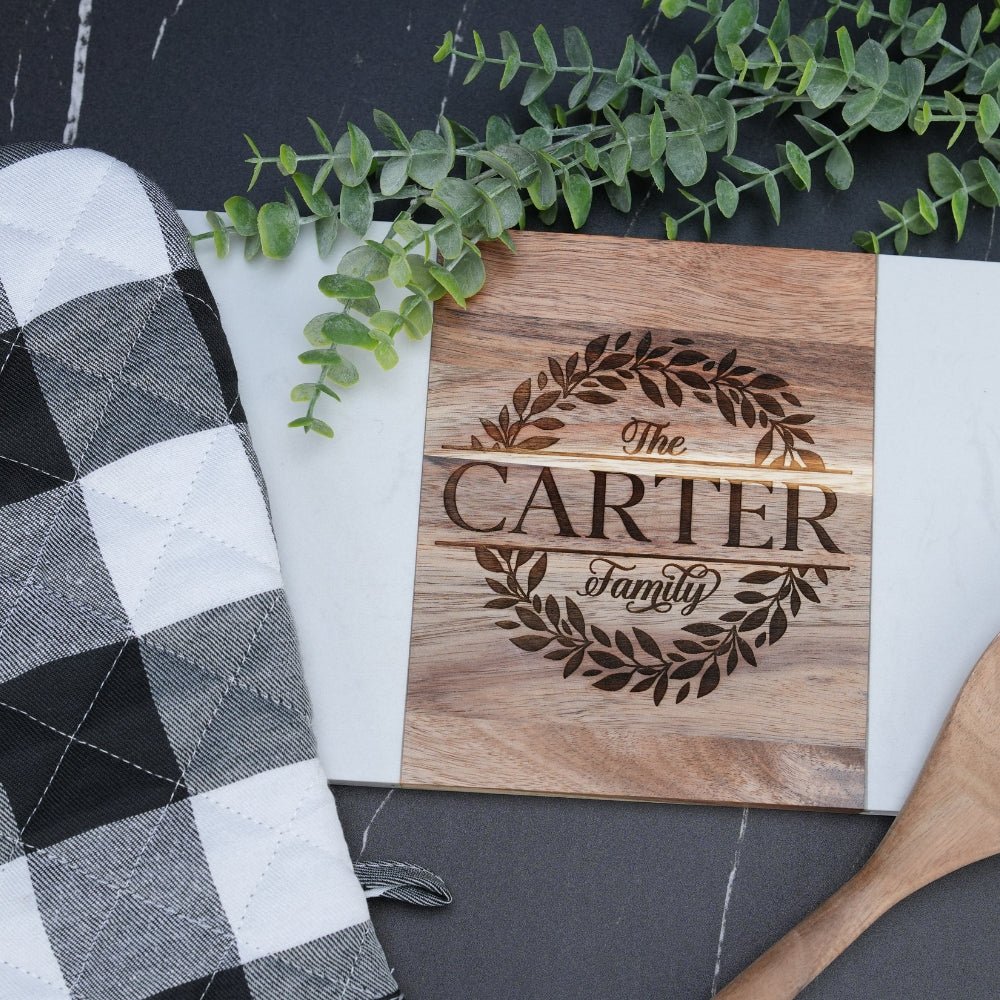 Personalized Acacia Wood & Marble Serving Board | Embedded Designz