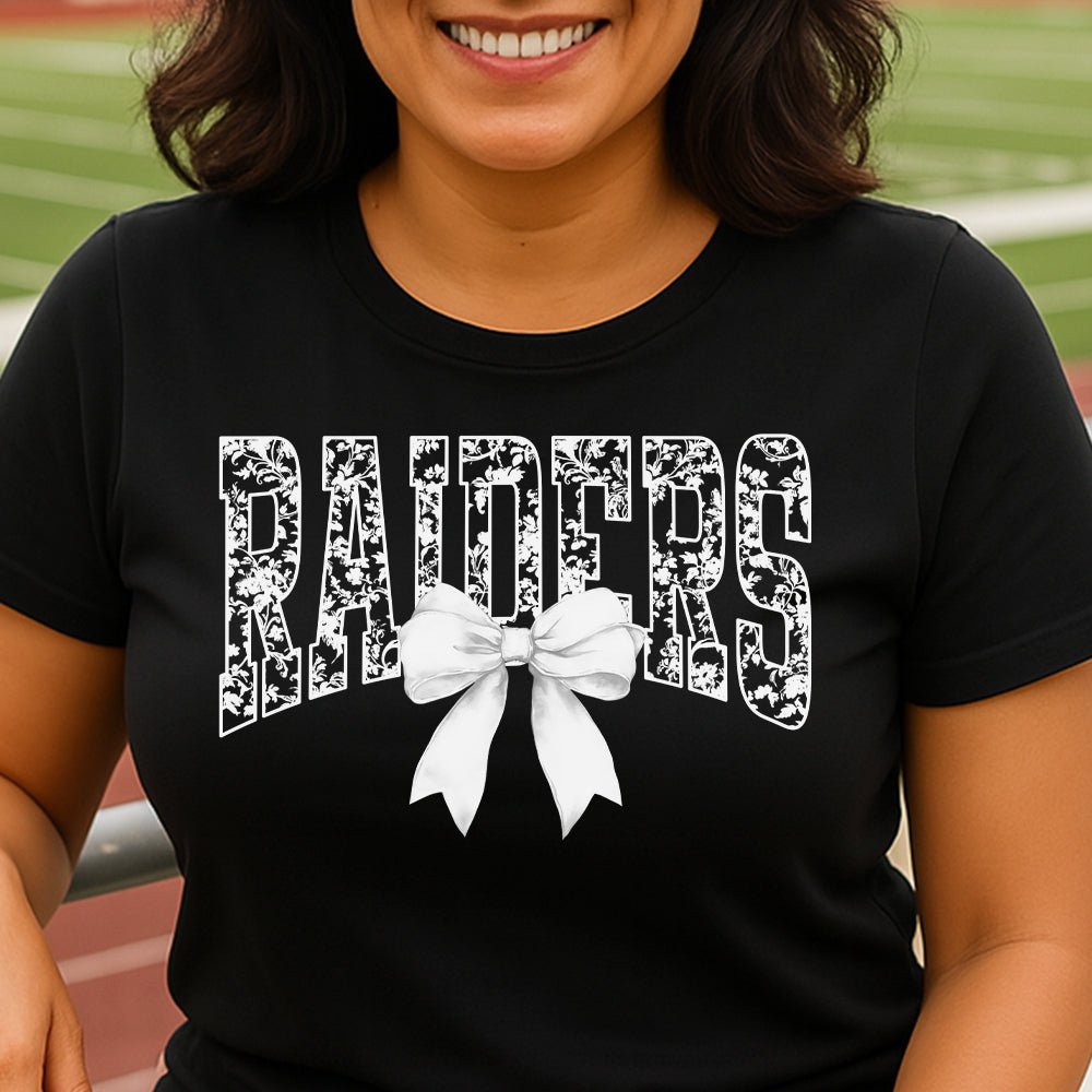 Raiders Lacey Tee – Lace Style Lettering + Bow | Embedded Designz