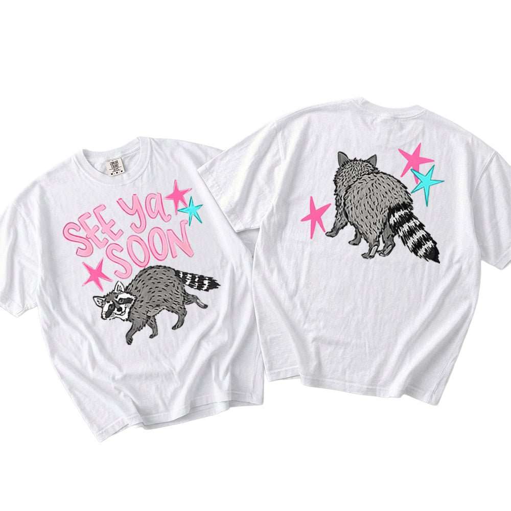 See Ya Soon Raccoon | Retro Front & Back Graphic T-Shirt | Embedded Designz