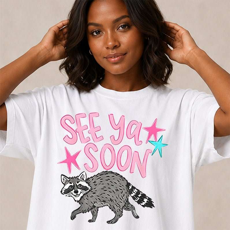 See Ya Soon Raccoon | Retro Front & Back Graphic T-Shirt | Embedded Designz