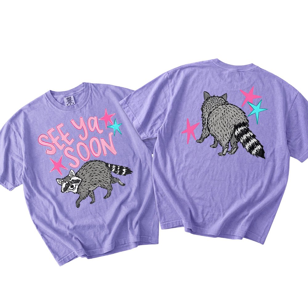 See Ya Soon Raccoon | Retro Front & Back Graphic T-Shirt | Embedded Designz