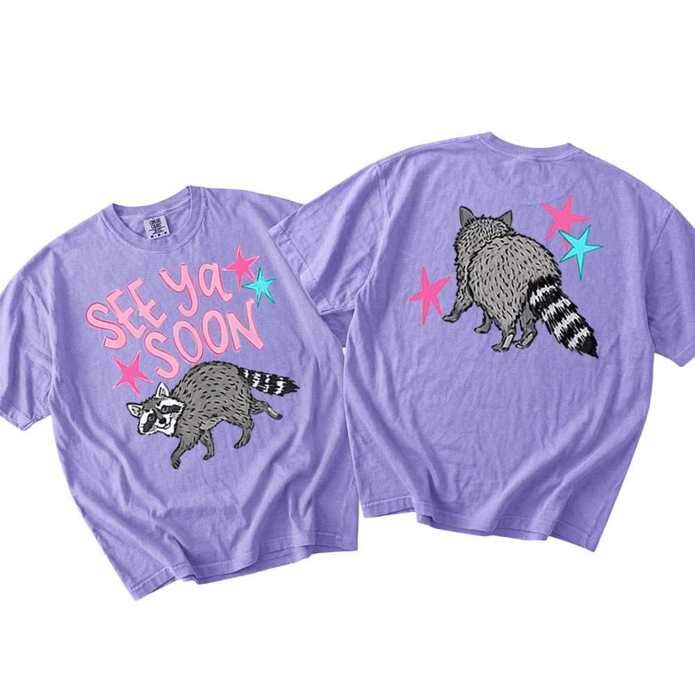 See Ya Soon Raccoon | Retro Front & Back Graphic T-Shirt | Embedded Designz