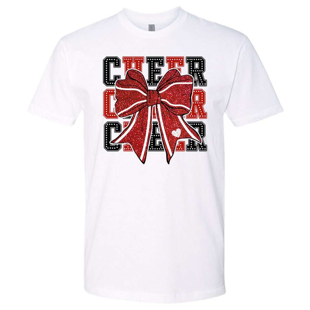 Triple Cheer Glitter Tee – Glittery Bow + CHEER Stack | Embedded Designz