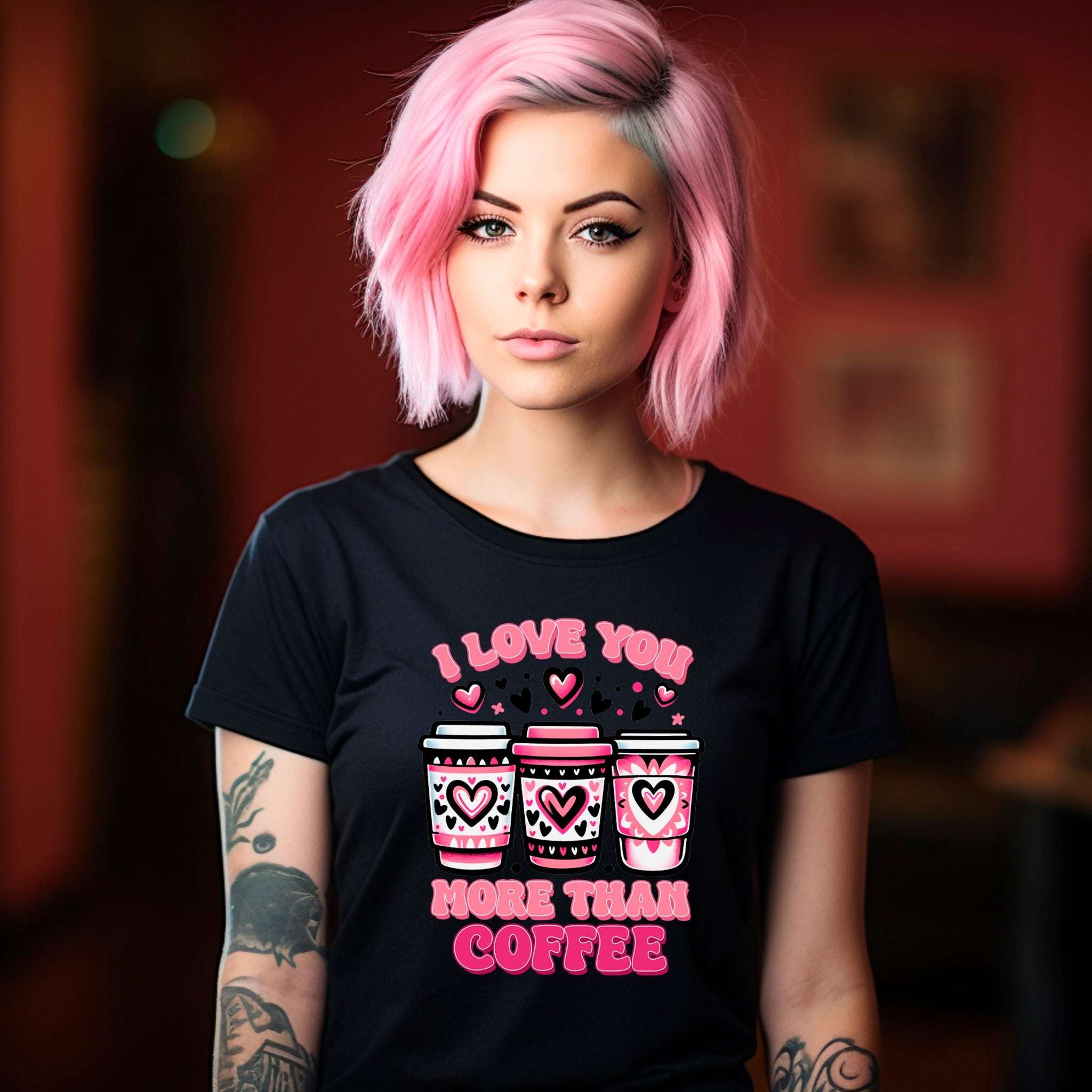 I Love You More Than Coffee Premium Valentine's T-Shirt | Embedded Designz