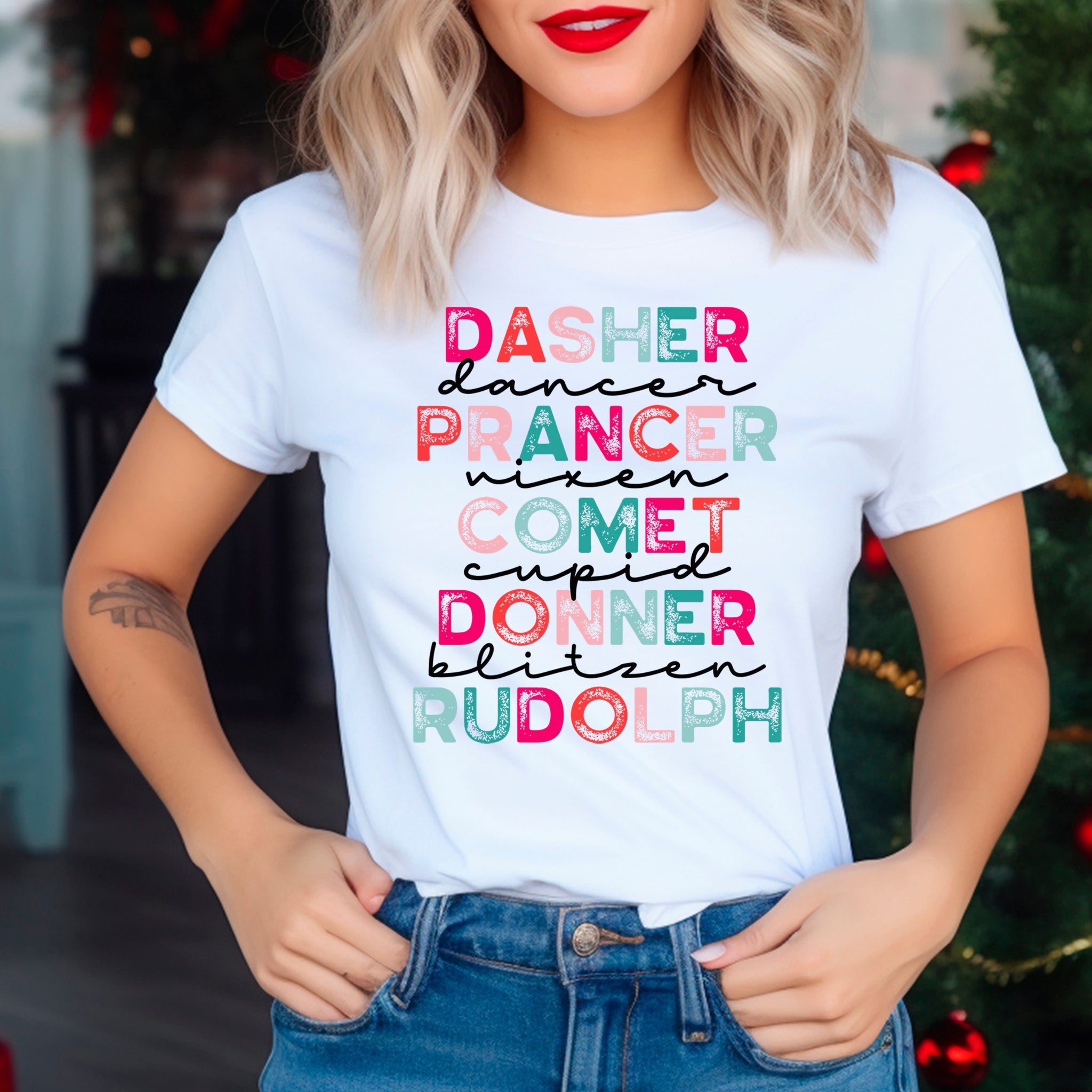 Reindeer Names Premium Christmas T-Shirt | Embedded Designz