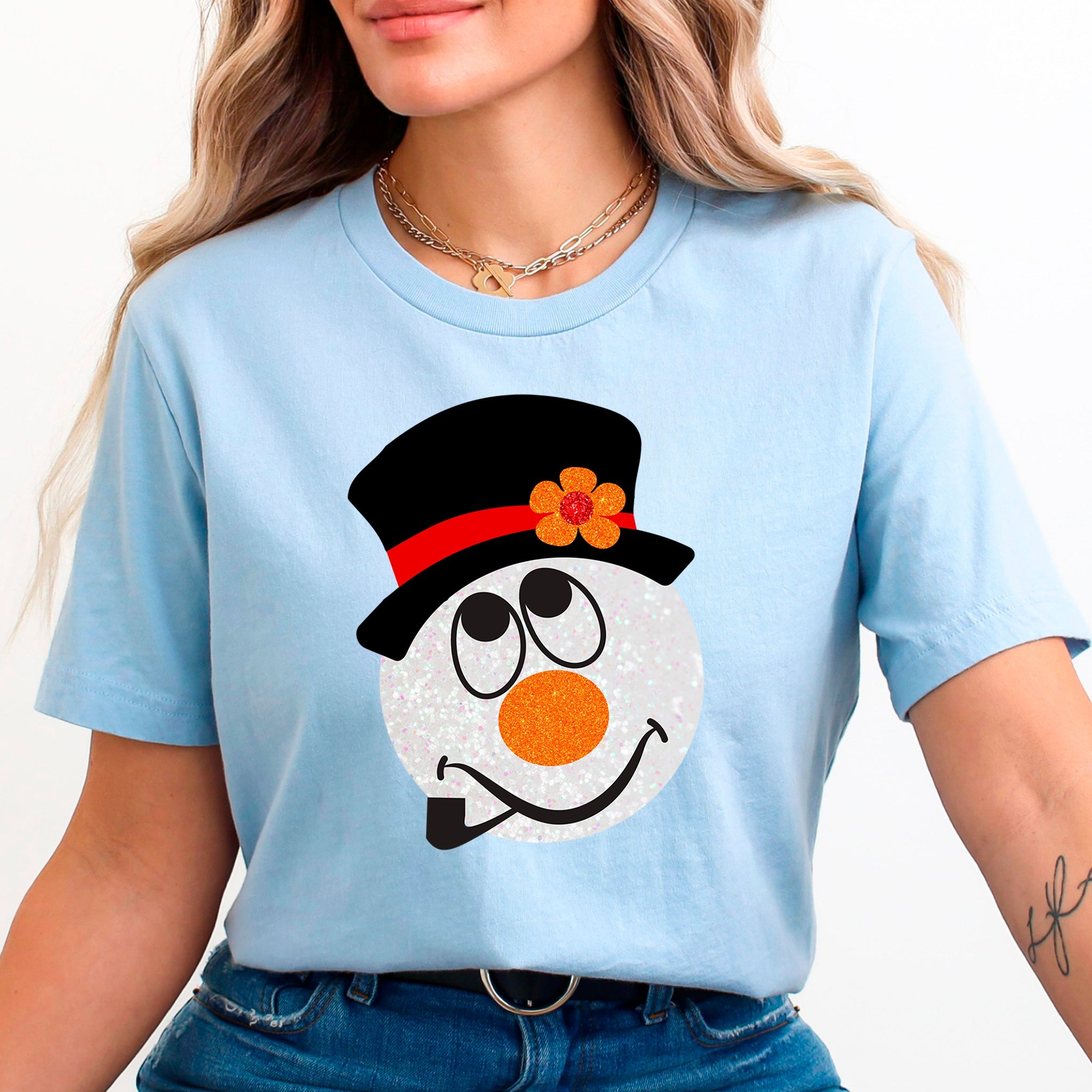Sparkly Snowman Premium Christmas T-Shirt | Embedded Designz