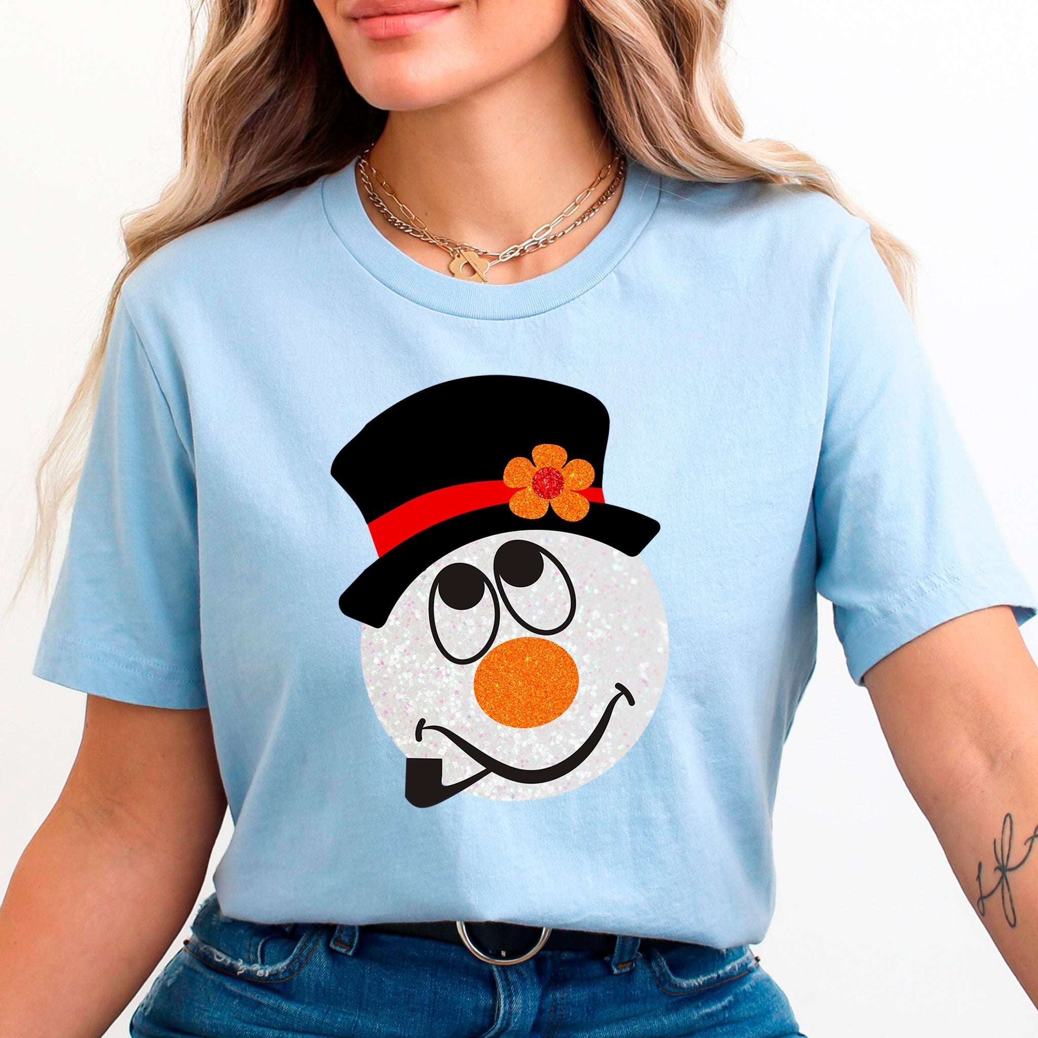 Sparkly Snowman Premium Christmas T-Shirt | Embedded Designz