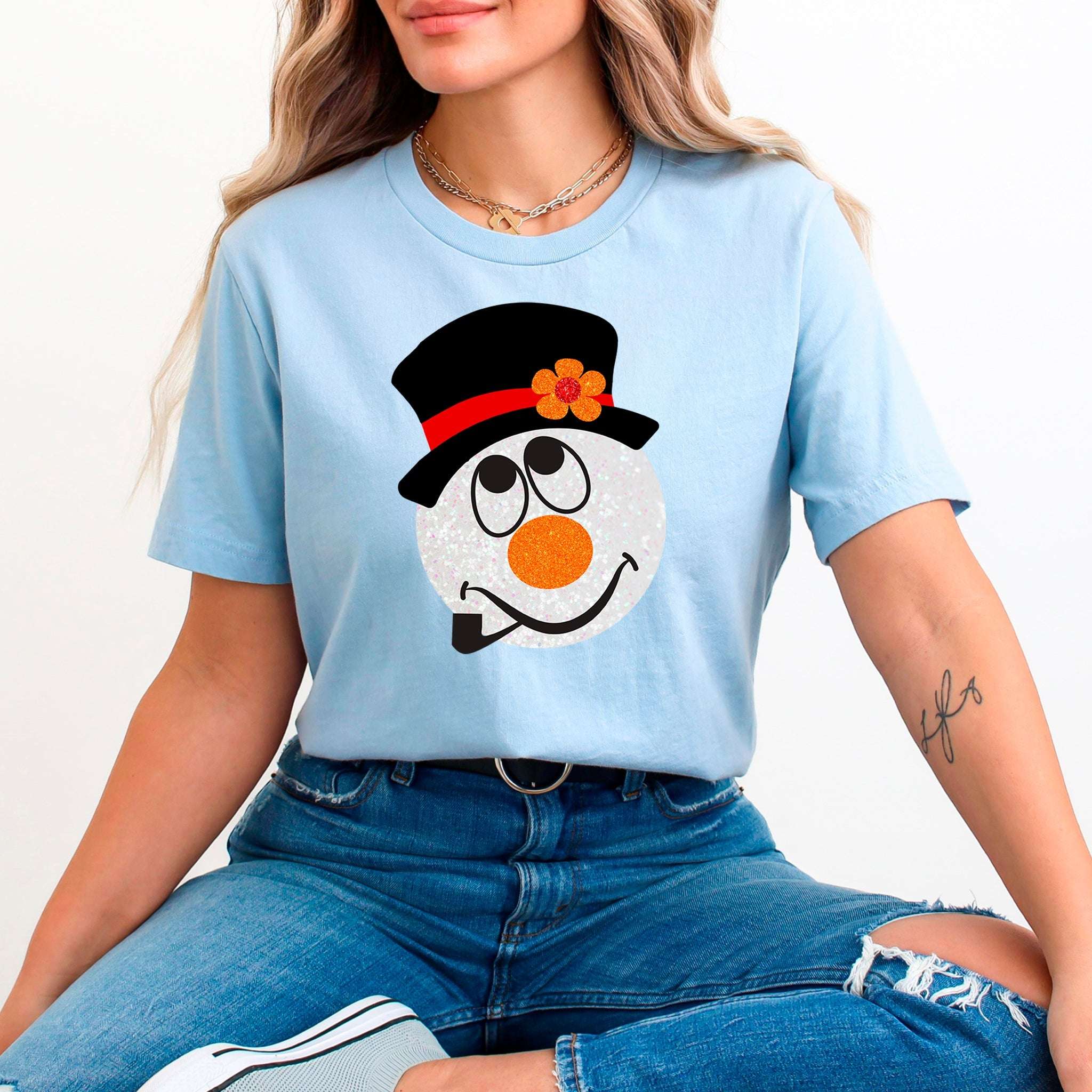 Sparkly Snowman Premium Christmas T-Shirt | Embedded Designz