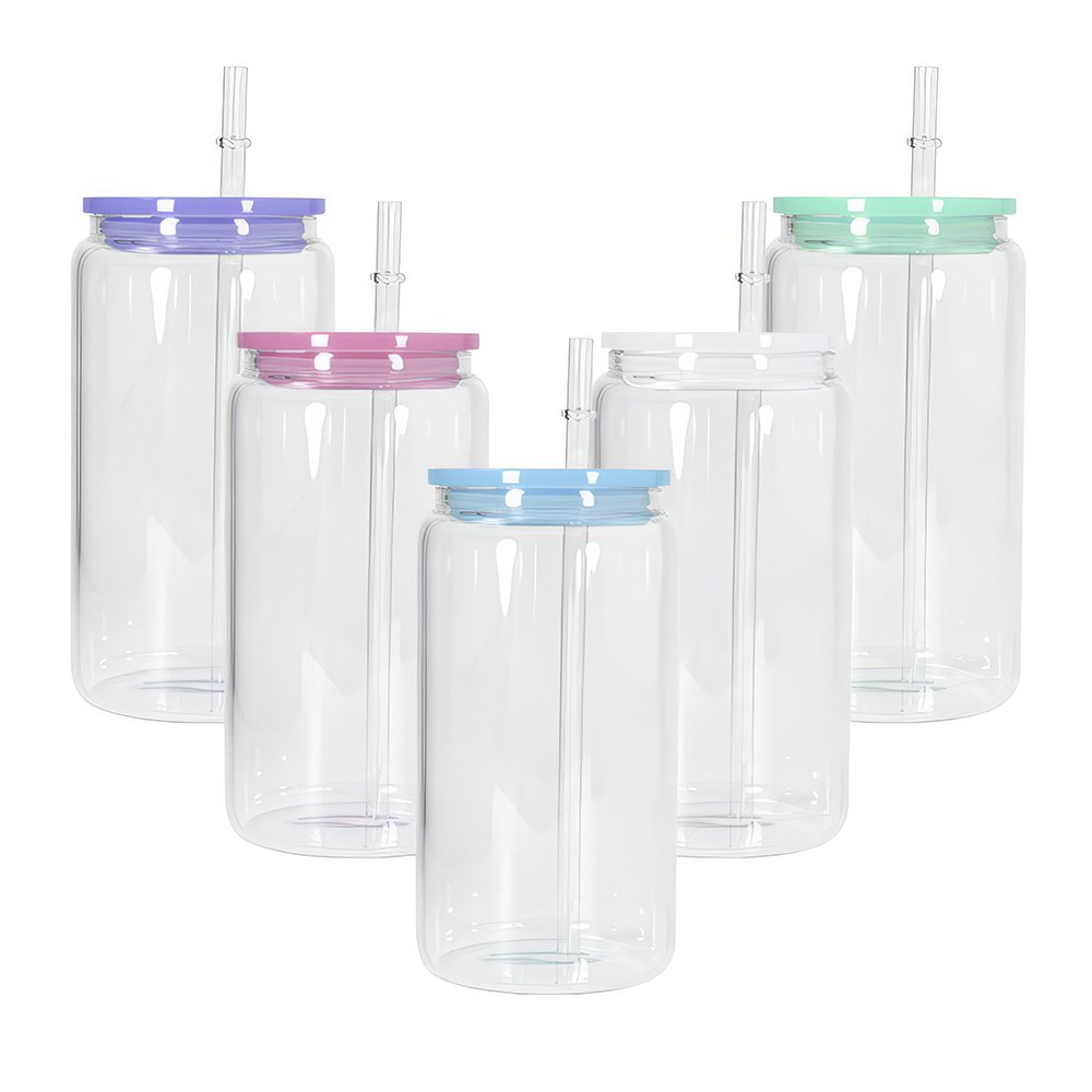 16oz Libbey Glass Can Plastic Colored Lids | Embedded Designz