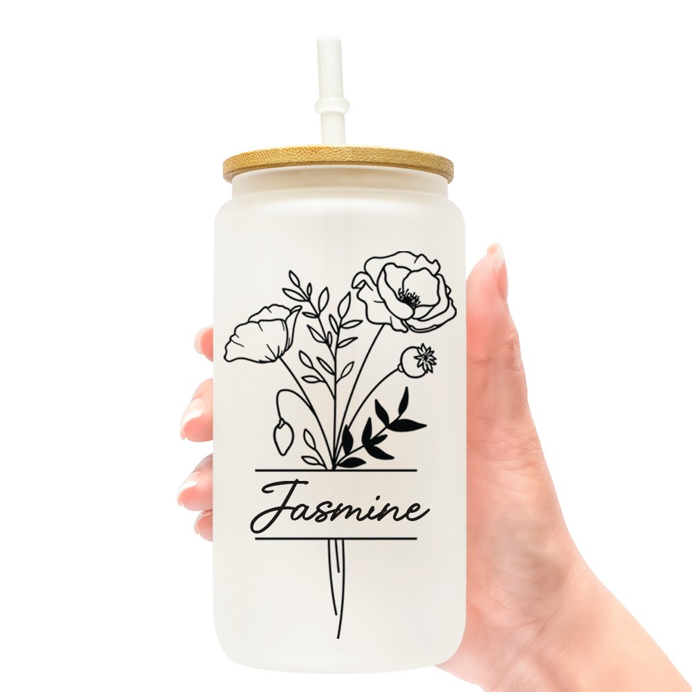 Custom Birth Month Flower Glass Libbey Sipper Cup | Embedded Designz