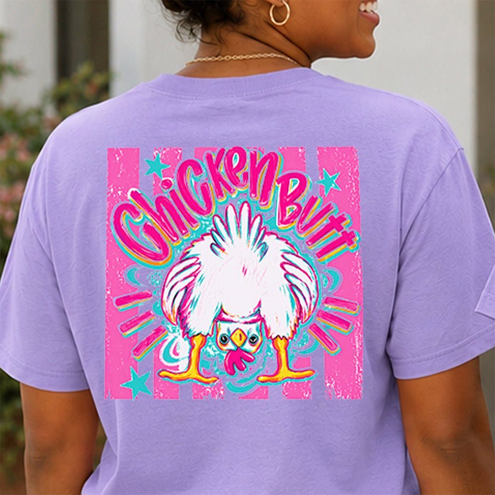 Guess What? Chicken Butt | Retro Front & Back Graphic T-Shirt | Embedded Designz