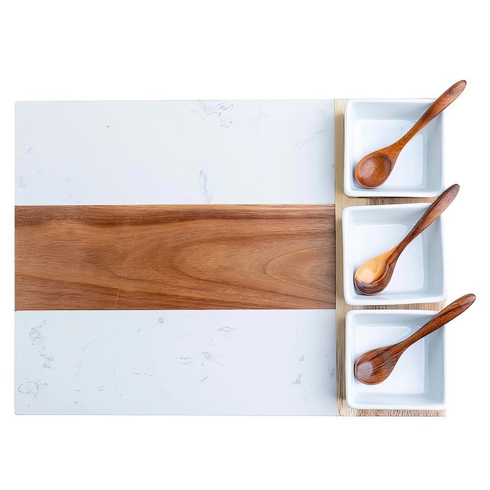 Personalized Acacia Wood & Marble Charcuterie Board Set | Embedded Designz