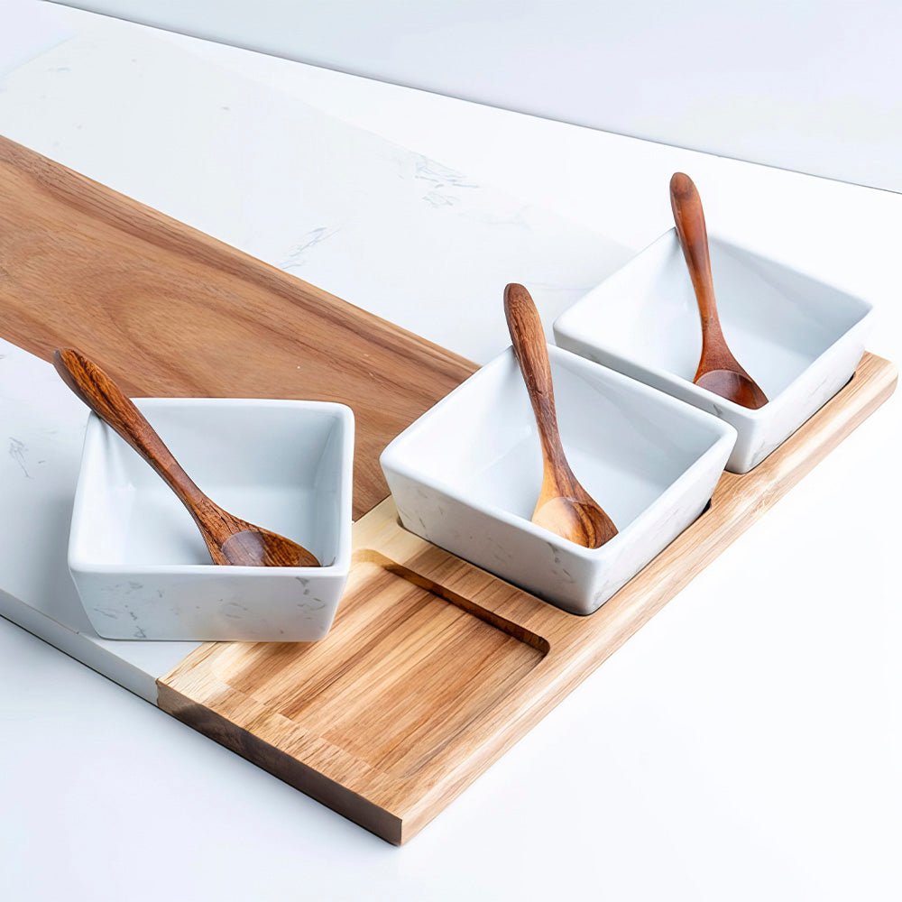 Personalized Acacia Wood & Marble Charcuterie Board Set | Embedded Designz