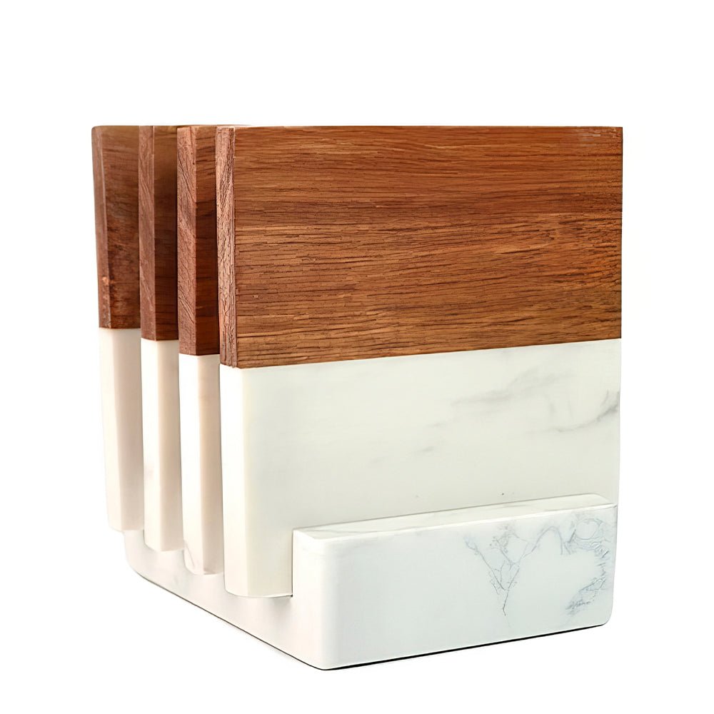 Personalized Acacia Wood & Marble Coaster Set | Embedded Designz