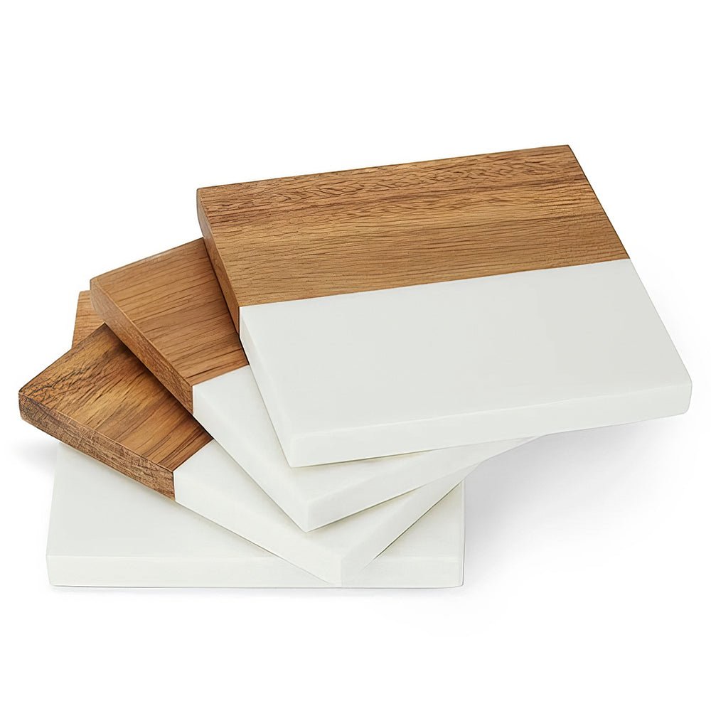 Personalized Acacia Wood & Marble Coaster Set | Embedded Designz