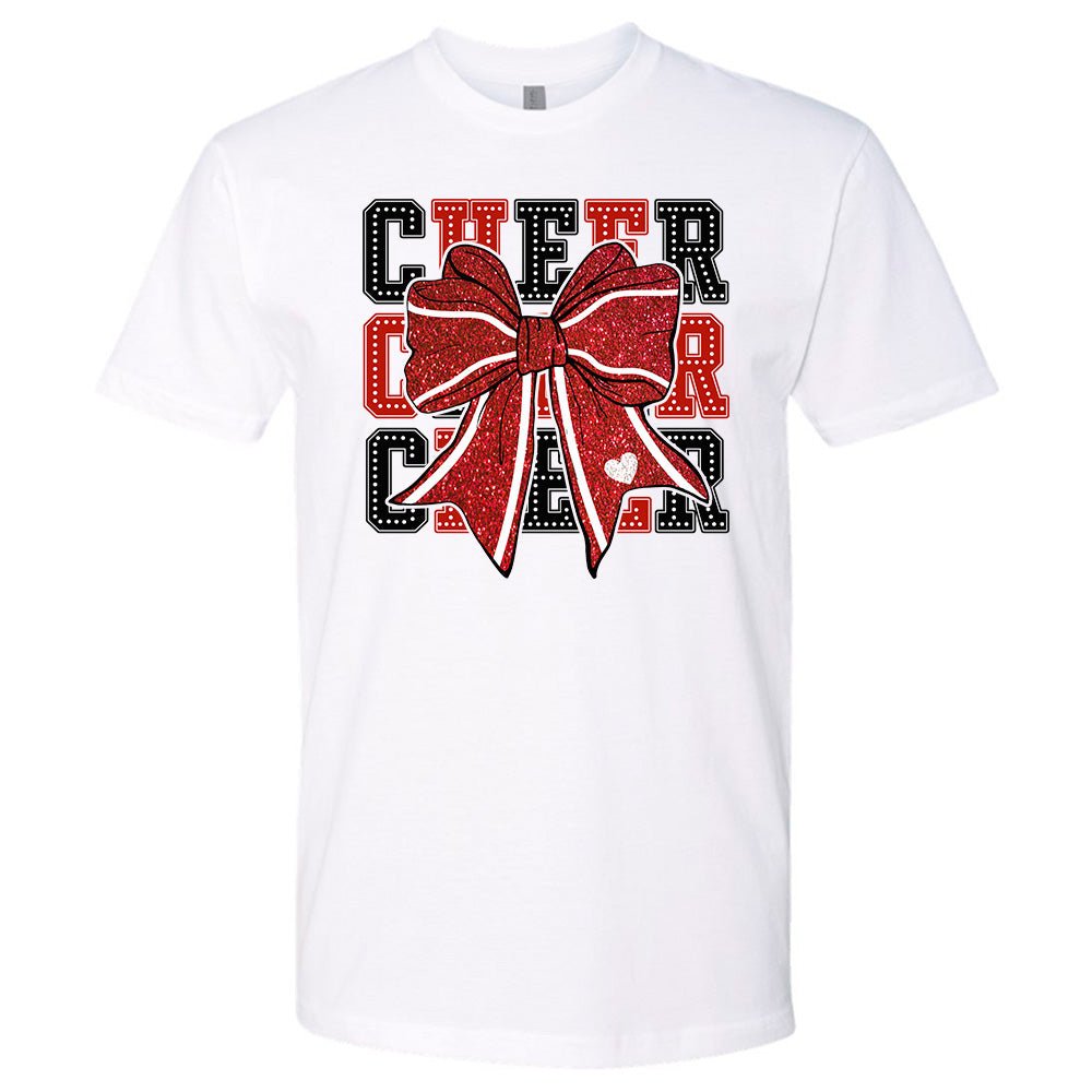 Triple Cheer Glitter Tee – Glittery Bow + CHEER Stack | Embedded Designz