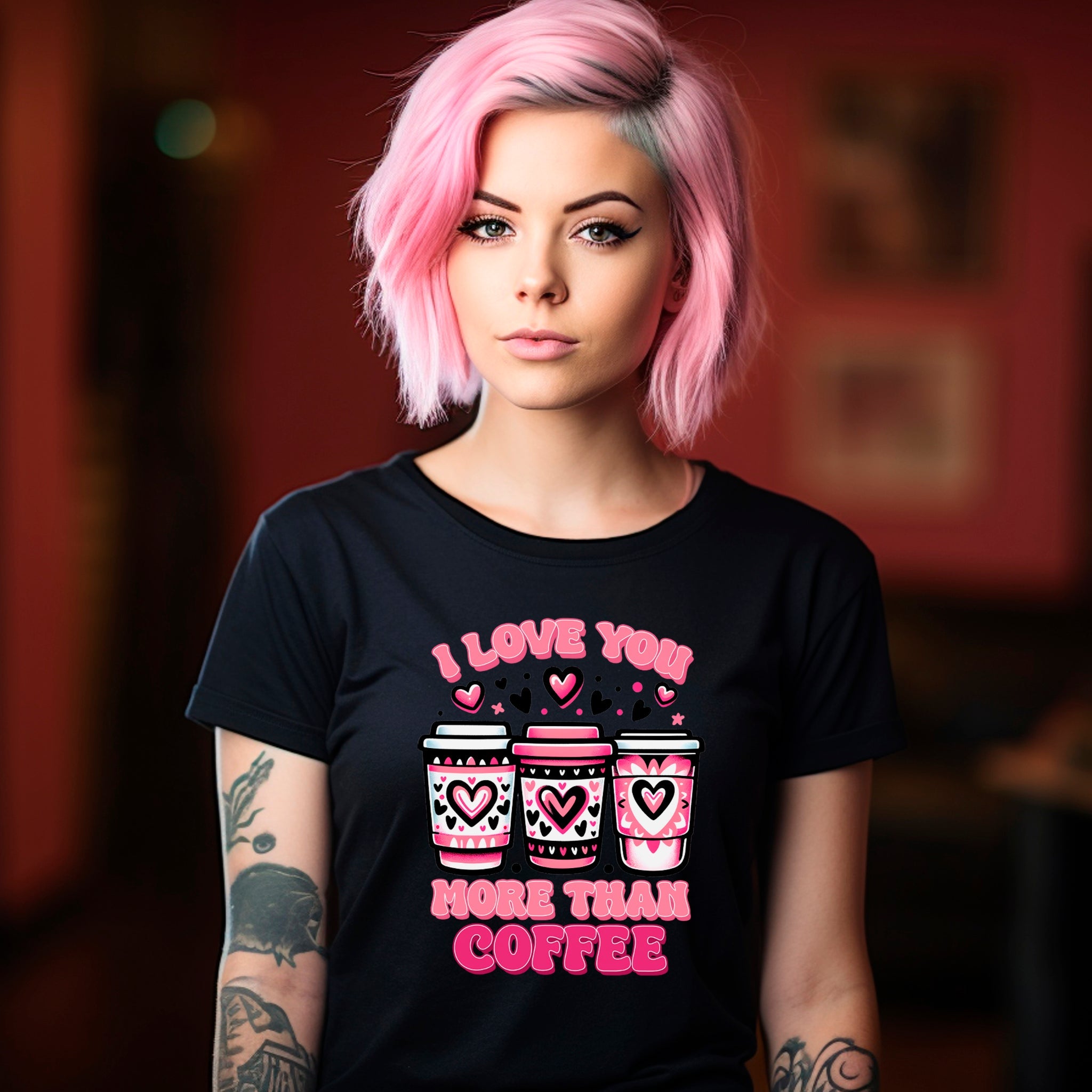 I Love You More Than Coffee Premium Valentine's T-Shirt | Embedded Designz