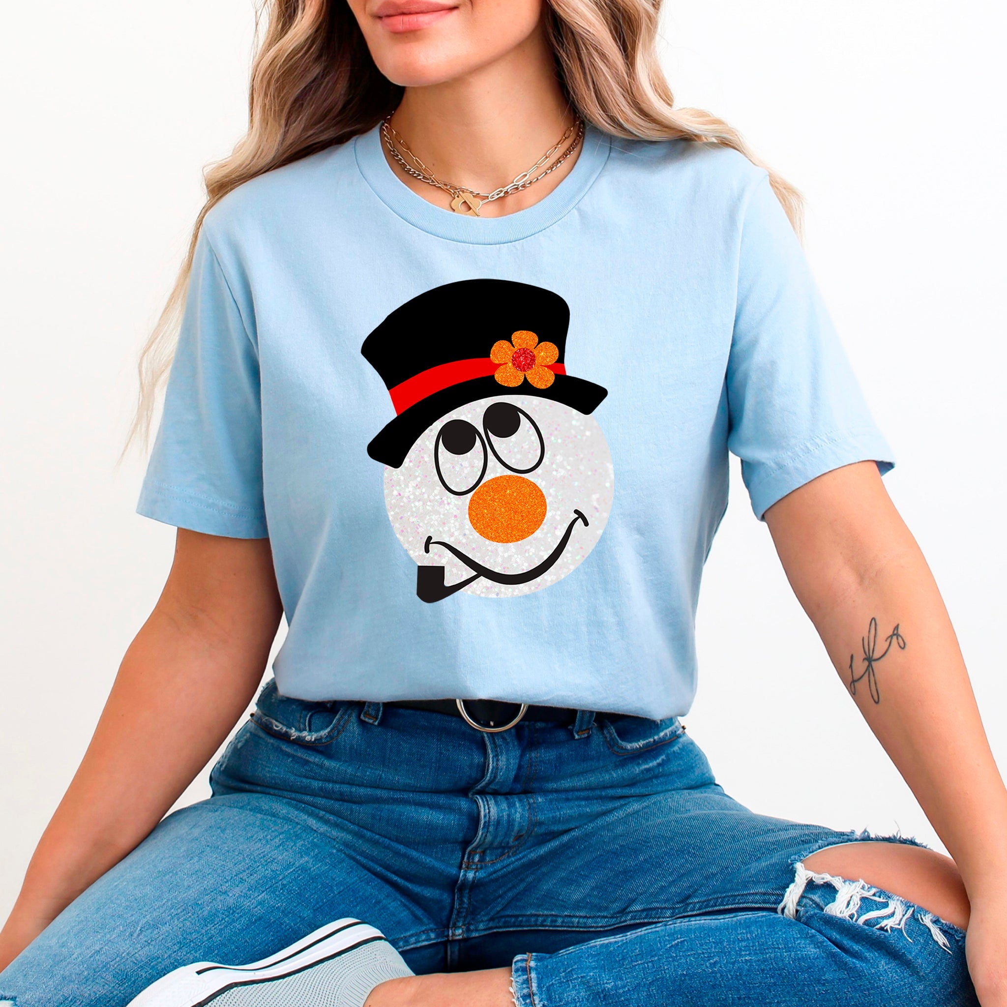 Sparkly Snowman Premium Christmas T-Shirt | Embedded Designz